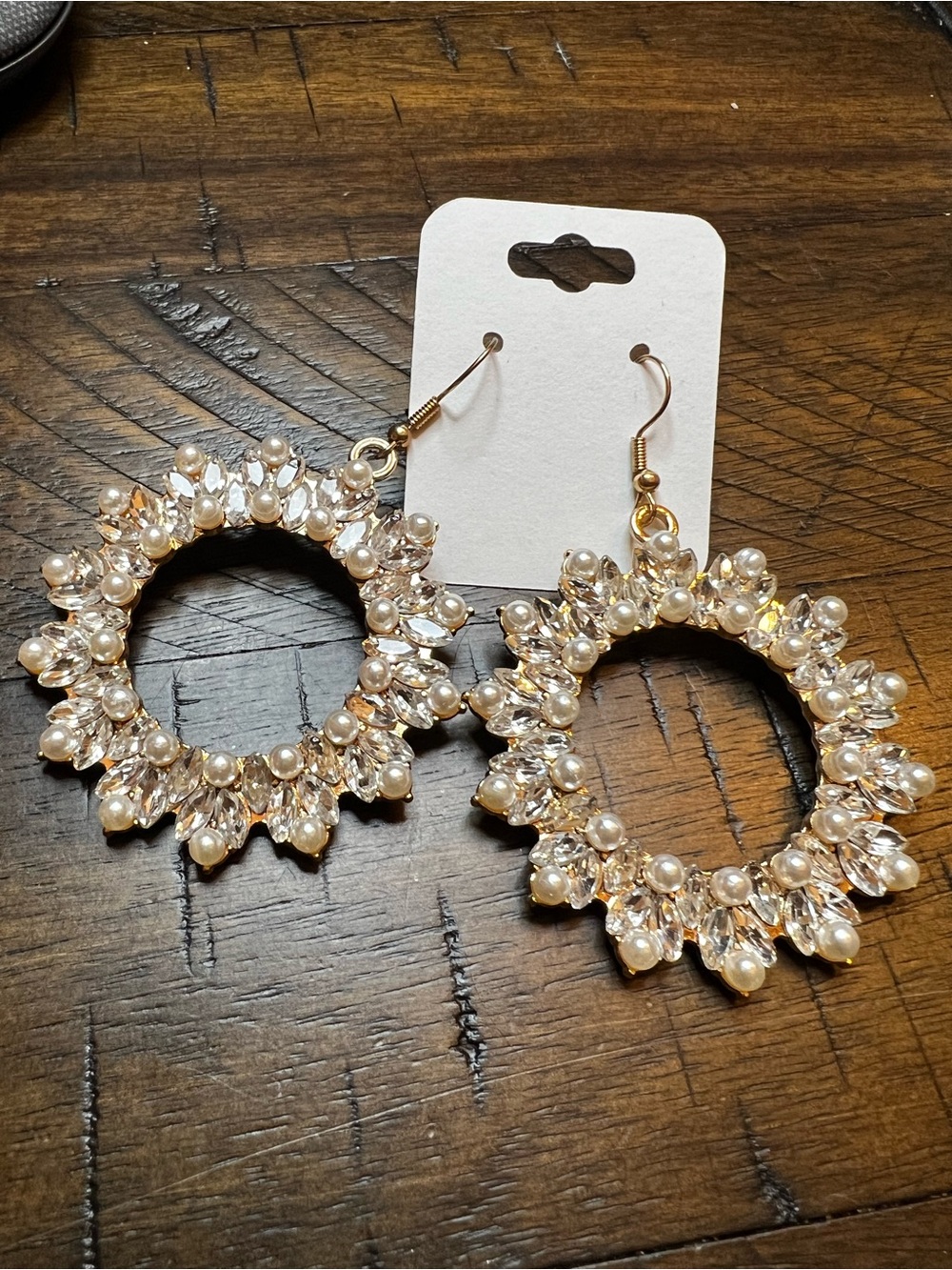 Gold Pearl and Crystal Hoop Earrings